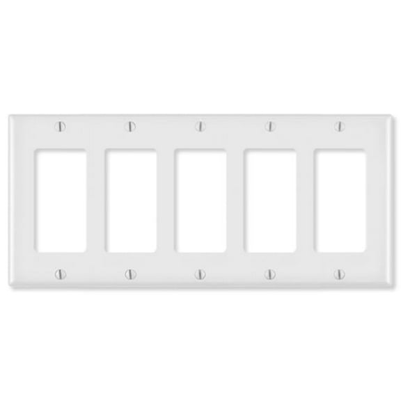 Leviton LV80423x-LV80423W Decora Wallplate- White - 5 Gang