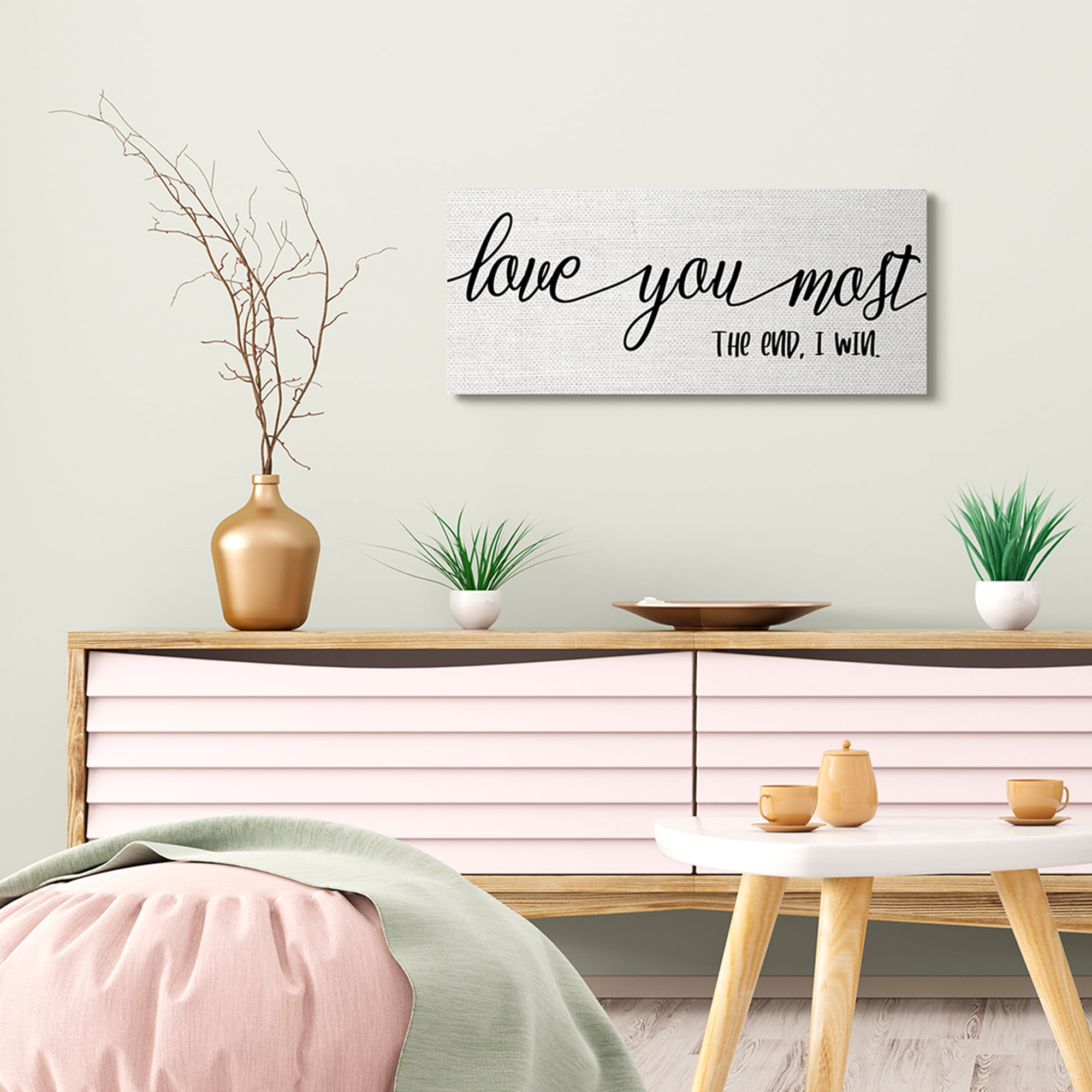 Stupell Industries Love You Most I Win Romantic Phrase Black White Inspirational Painting Gallery Wrapped Canvas Art Print Wall Art, 13 x 30
