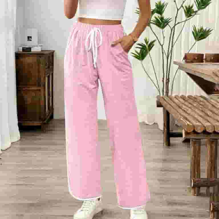 パンツ KIRSH Button string point sweat pants pink KKRWCPT510MPIA PXLKNZH High Waisted Pants for Women Side Stripes Patchwork