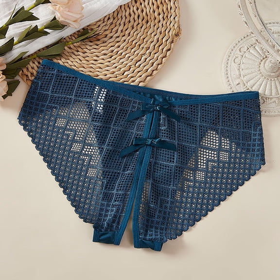 RKSTN Lace Underwear Women Thongs for Women T Back Crotchless Panties Solid Color Low Rise Cheeky Underwear for Women (Blue ,L)