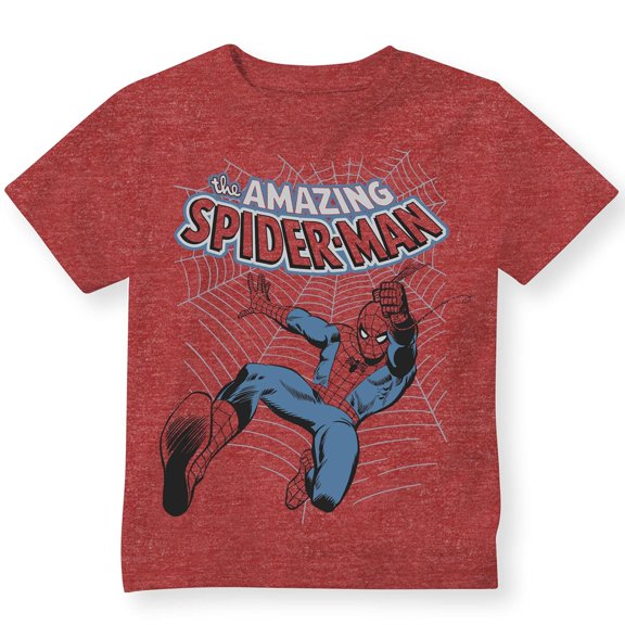 Marvel Boys Spider-Man Short Sleeve T-Shirt - Toddler to Big Boys Sizes 2T-2XL Red Heather