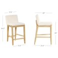 thumbnail image 2 of Drevy Gracie Modern Counter Height Bar Stool with Back, Boucle Upholstered Chair with Natural Textured Linen and Brushed Wooden Legs, White/Light Brown, 2 of 3