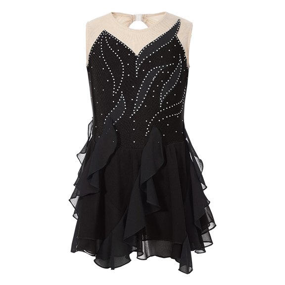 Alvivi Kids Girls Sparkly Rhinestone Sleeveless Gymnastics Leotard Figure Roller Ice Skating Dress Black 8