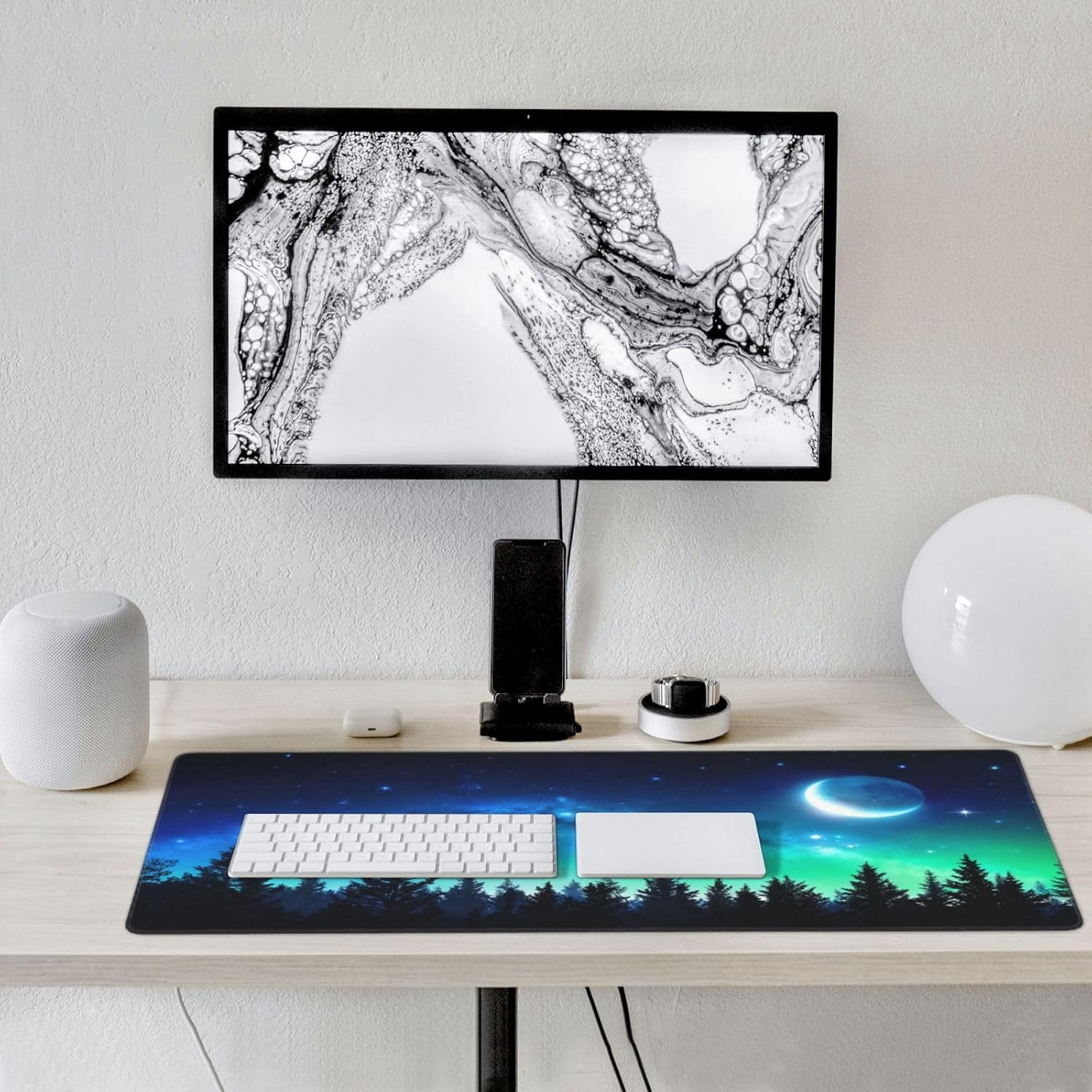 Gaming Mouse Pad,Large Mouse Pads for Desk,Non-Slip Rubber Base Extended Mousepad,XXL Keyboard Mouse Mat,Stitched Edges Computer Keyboard Desk Pad,35.4x15.8inch,Forest Moonlight