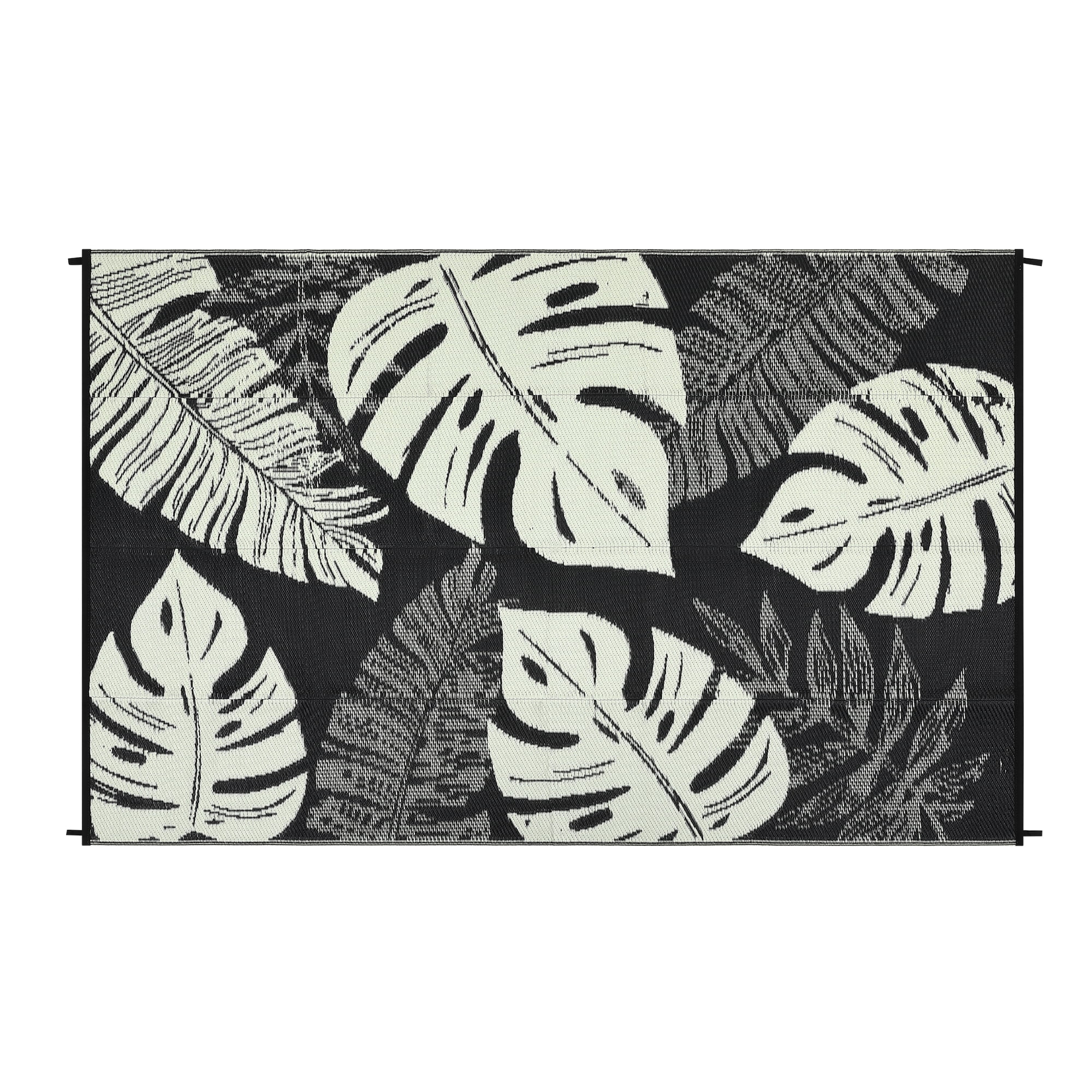 Tzou Waterproof Reversible Outdoor Rug 9 x 18ft Tropical Palm Design, Portable Camping Mat w/Carry Bag & Stakes