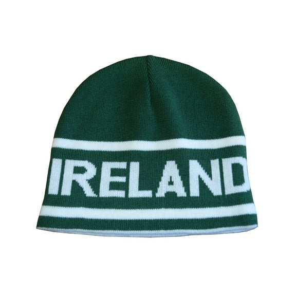 Traditional Craft Ltd. Men's Bottle Green White Ireland Reversable Knit Beanie Hat