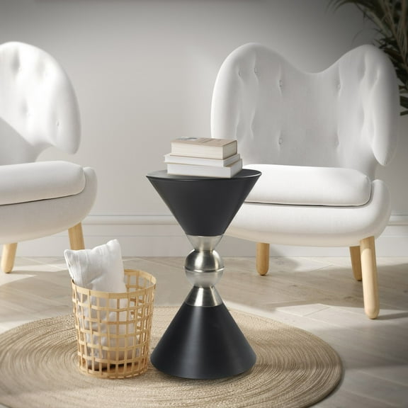 LR Home Modern Iron Black / Nickel 11 in. x 20 in. Drum Side Table
