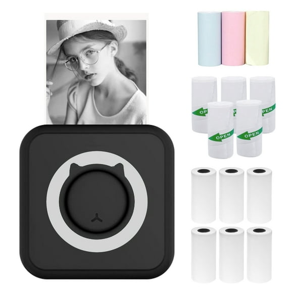 All-in-one Photo Printer Multifunction Portable Printer Wireless Instant Mini Printer Support BT Connection for Smartphone with 6 Thermal Paper Rolls 5 Self-adhesive Paper Rolls 3 Color Thermal Paper
