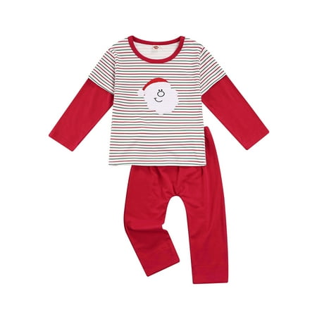 

Canis Baby Girl Boy Christmas Costume Kids Santa Print Long Sleeve T-shirt Pants Set
