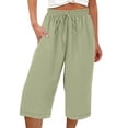 thumbnail image 7 of MLQIDK Womens Capris for Summer Linen Capri Pants Knee Length High Waisted Lounge Pant Dressy Casual Linen Capris with Pockets Army Green 3XL, 7 of 7