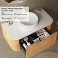 thumbnail image 3 of 30" Modern Bathroom Vanity with Sink, Floating Cabinet with Ultra-Thin Ceramic Basin and Marble Top, Extra Large Storage Drawer, Soft-Close Design, Nature Wood, 3 of 7
