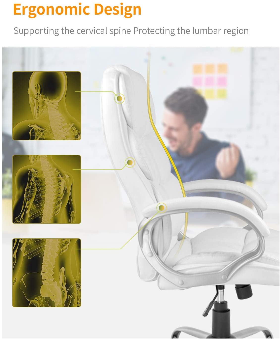 Dkelincs Executive Office Chair Big and Tall Leather Computer Chair Ergonomic Massage Desk Chair Heavy Duty Swivel Task Chair with Lumbar Support and Headrest for Adults, White