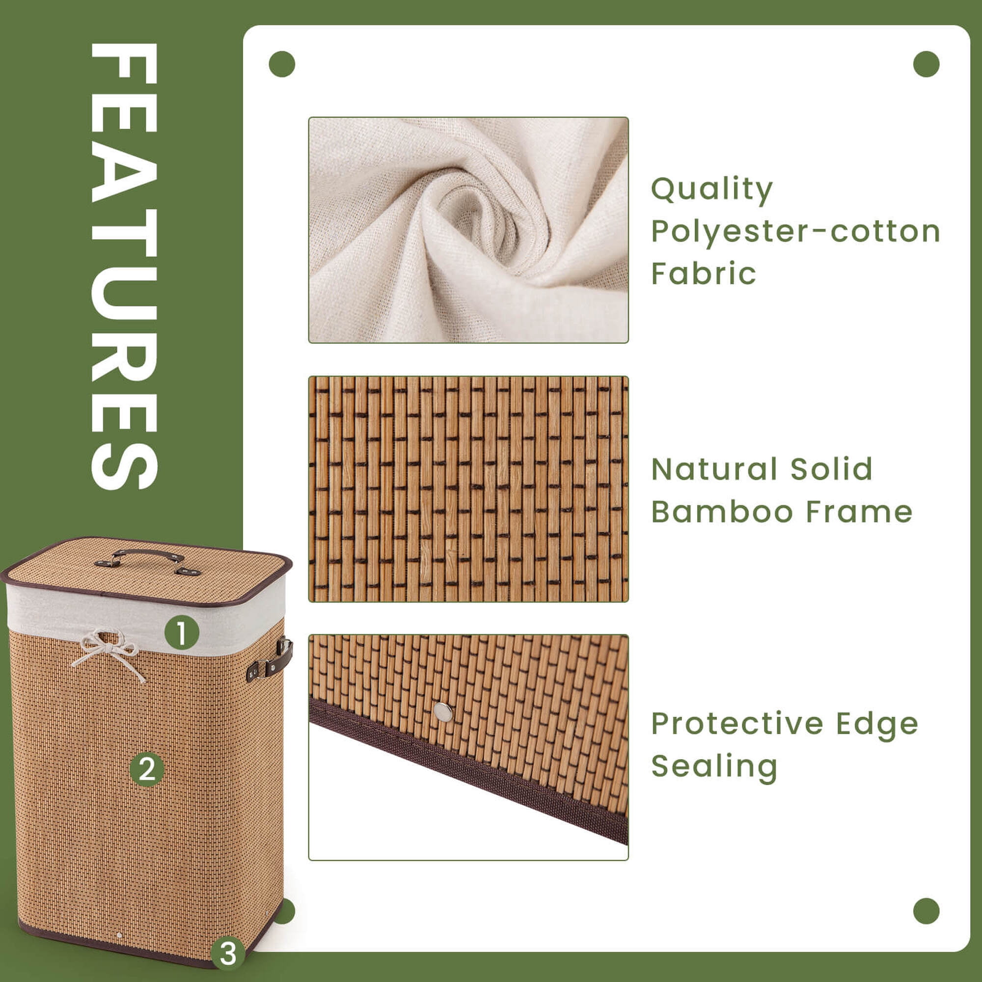 Goplus Rectangle Bamboo Hamper Laundry Basket Washing Cloth Bin Lid Bamboo