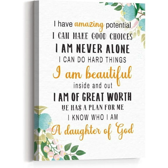 A Daughter of God Wall Decor,Bible Verses Canvas Wall Art A Daughter of God Prints Framed Christian Paintings Artwork Ready to Hang Home Girl Nursery Decor