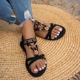 thumbnail image 6 of hoksml Women's Boho Floral T-Strap Flat Sandals, Elastic Ankle Strap, Ethnic Beach Shoes, 6 of 8