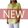 thumbnail image 4 of FAVIPT Womens Cotton Linen Shirts 3/4 Sleeve Plus Size Summer V Neck Tops Button Loose Vacation Beach Solid Blouses Tunic Top 2025 Yellow,XXXL, 4 of 7