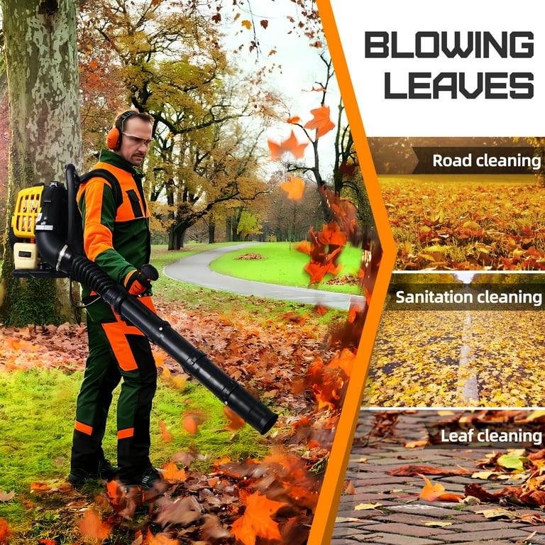 SESSLIFE Gas Leaf Blower 52CC 2 Stroke Backpack Blower with Extension Tube Adjustable Strap Comfortable Handle 530CFM Commercial Blower for