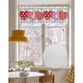 thumbnail image 4 of Eucalyptus Heart Linen Curtain Valance for Bedroom/Bathroom/Kitchen/Office/Living/Dining Room Windows, Valentine's Day Stripes Dot Lattice Grey Rod Pocket Topper Decorative Cafe Drapes Panel 60"x18", 4 of 6