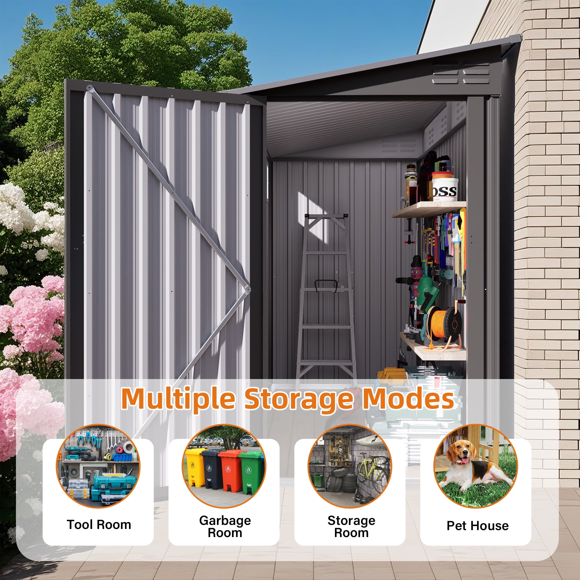 Easmvetaln 4x9FT Metal Lean To Shed with Window & Lockable Door, Outdoor Storage Shed for Backyard Garden (Gray)