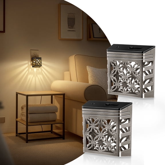 YANSUN 2-Pack LED Night Lights Plug into Wall, Dusk to Dawn Sensor, Dimmable 0-50LM, 3000K Warm White, Carved Hollow Black Square Shell, for Bedroom, Bathroom, Hallway