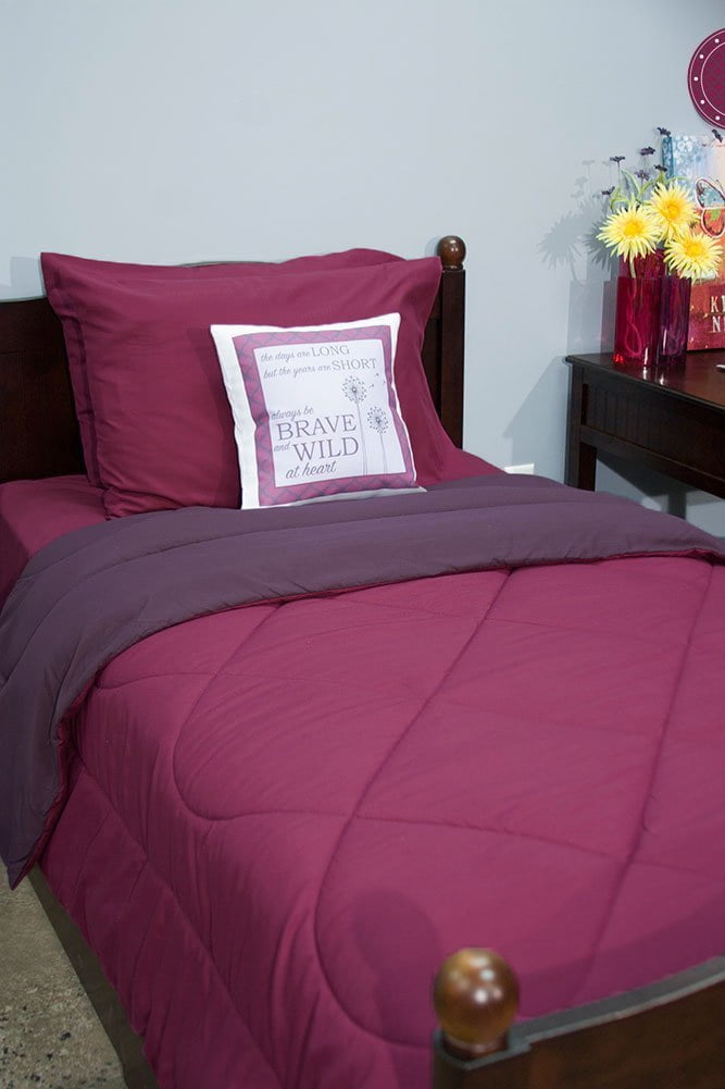 Magenta Purple Plum 5 Piece Dorm Twin XL Reversible Bed In A Bag with