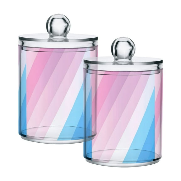 Yayeee 2 Pack Qtip Holder Bathroom Cotton Swab Canister with Lid Clear Dispenser Set, Pink Gradient