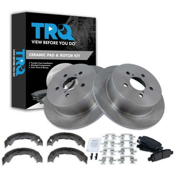 TRQ Rear Brake Pad & Rotor Kit Brake Pads Brake Rotor Parking Brake Shoe Set Ceramic Fits Select 2008-2009 Subaru Legacy