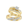 10kt Yellow Gold His & Hers Round Diamond Cluster Matching Bridal Wedding Ring Band Set 1/2 Cttw