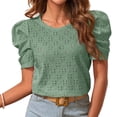 thumbnail image 1 of Camiseta Cuello Redondo Puff Manga Corta Recortada Jacquard Liso Moda Slim Fit Top De Verano Verde S, 1 of 8
