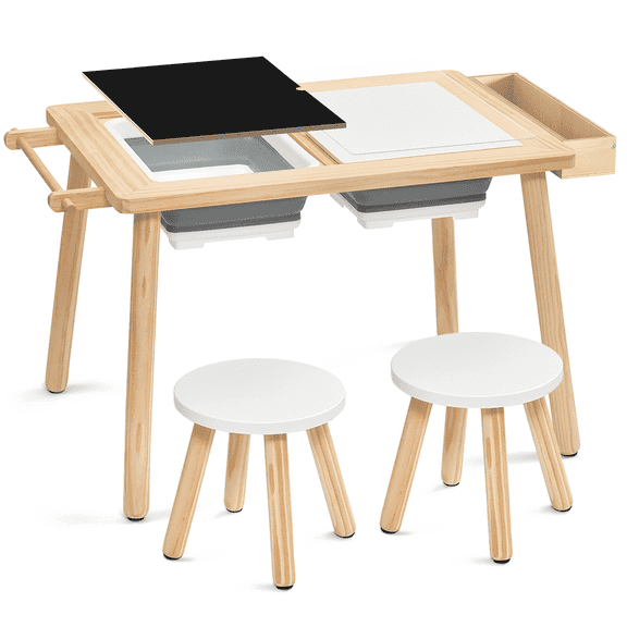 Buballino Kids 3-Piece Multifunction Activity Table and Chair Set, Beige