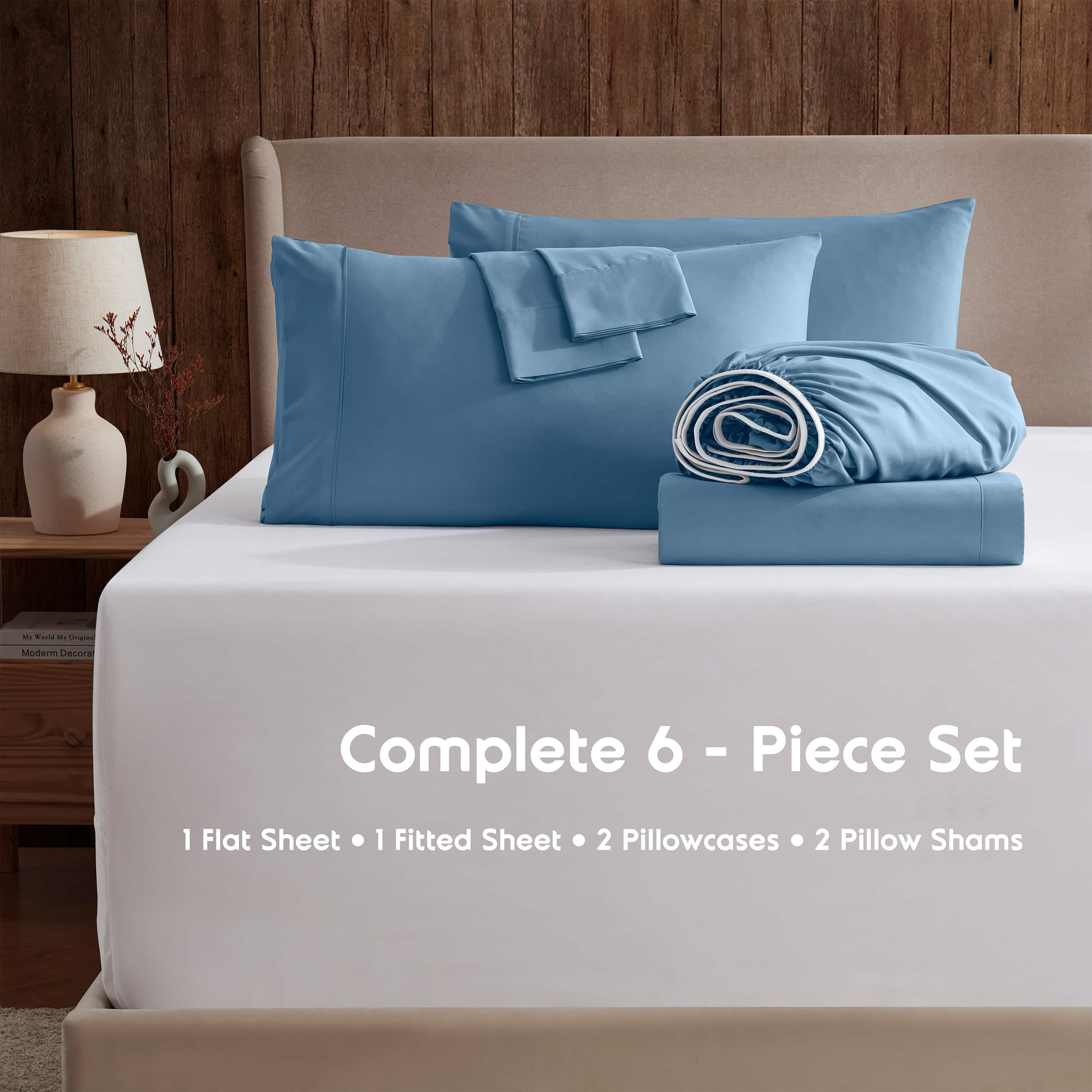LammaLoe Extra Deep Pocket Full Size Sheets set, Fits 18"-24" Mattress, 6 Piece Soft Microfiber Bed Sheet Sets, Blue Heaven