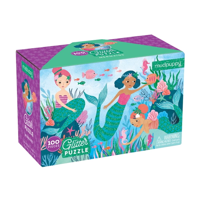 Box Is 6”x 4 1/2” Puzzle Kids Mermaid Unicorn Glitter Puzzle 48 PC Ages 3 