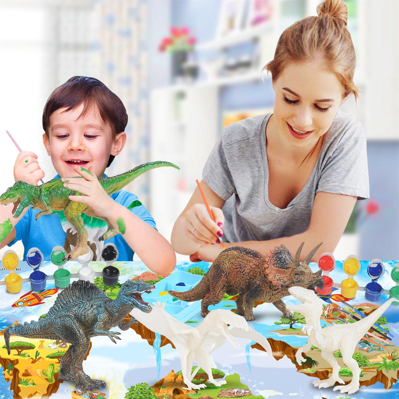 Coollooc Painting Dinosaurs for Kids Paintable 3D Dinosaur Toys Kit Decorate Your Own Dinosaur Figurine DIY Arts Crafts Set for Boys and Girls Age 4 and Up, 44pcs Totally