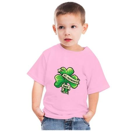 

Geire Boys and Girls St. Patrick s Day T-Shirts Short Sleeved Cute Printed Crewneck Pull-On Top Children Comfy Cotton Clothes