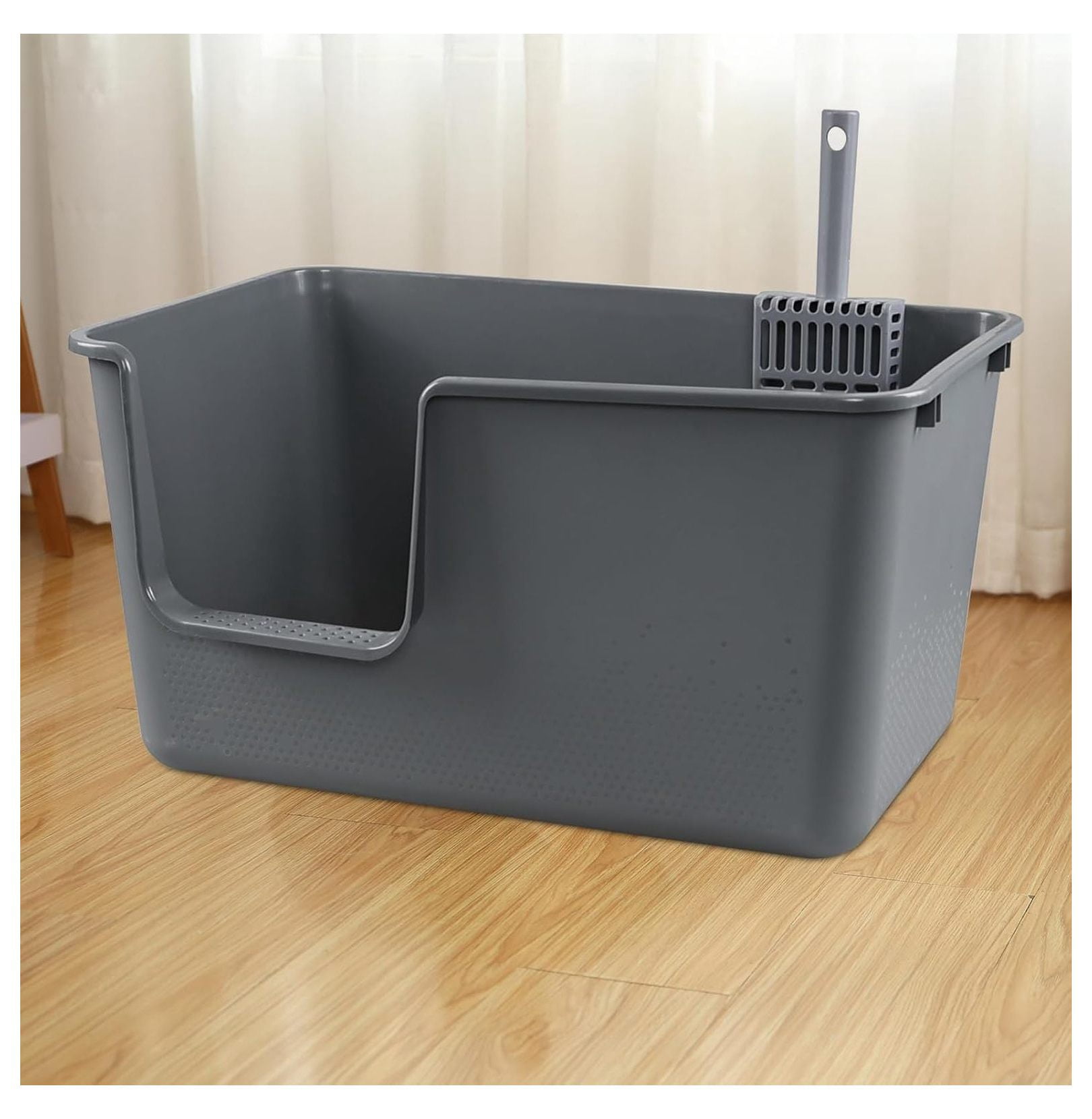 4-Pack Large Open High Sided Cat Litter Box, Anti-Splashing Kitty Litter Box with , Gray
