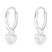 Agora Jewels Heart CZ Crystal 925 Sterling Silver Charm Hoop Earrings for Women, Girls, Jewelry Gift for Her, Mother, Wife, etc.