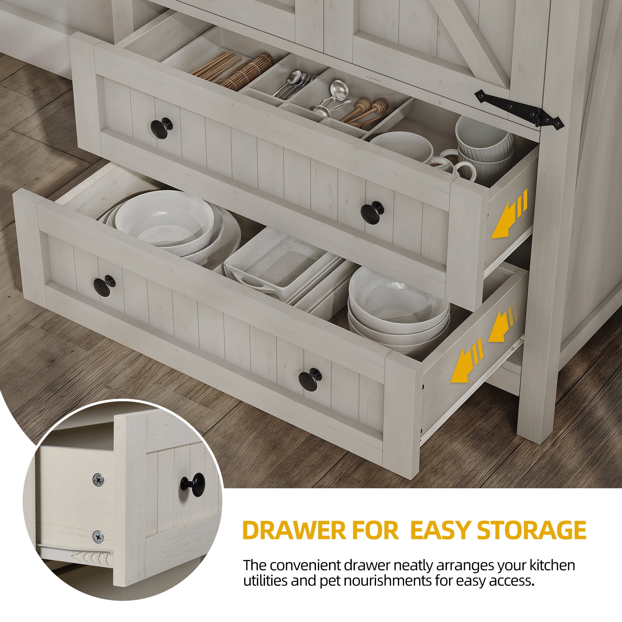 DWVO 64" Pantry Cabinet with drawers and Adjustable Shelves, Kitchen Storage Cabinet with Doors, White Oak