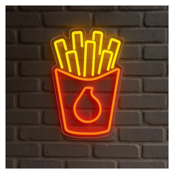 Letrero Luminoso Neón Con Forma De Patatas Fritas Regulable Para Comida Rápida, Pizzerías, Hamburgueserías, Restaurantes Y Cocinas Decoración 40cm