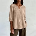 thumbnail image 6 of ClodeEU Women's V Neck 3/4 Sleeve Puff Sleeve Loose Blouse,Solid Color Casual Summer Top Khaki,Women's Plus XL, 6 of 7