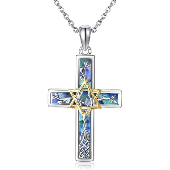 Star Of David Necklace S925 Sterling Silver Abalone Shell Cross Star Of David Pendant Necklace Tree Of Life Jewelry For Women