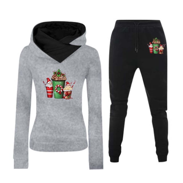 WILLBEST Jeans pour Femmes Ensemble de Sweat à Capuche et Pantalon Décontracté à Manches Longues Imprimé de Noël pour Femmes Tenue de Mode Couleur Unie Pantalon Cargo Ripstop pour Femmes