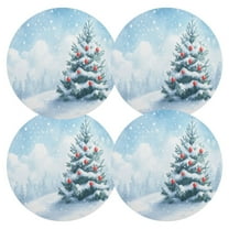 Ryvnso Snown on Christmas Tree Round Plate Mats Dining Table Placemat Set of 4 for Holiday Decoration