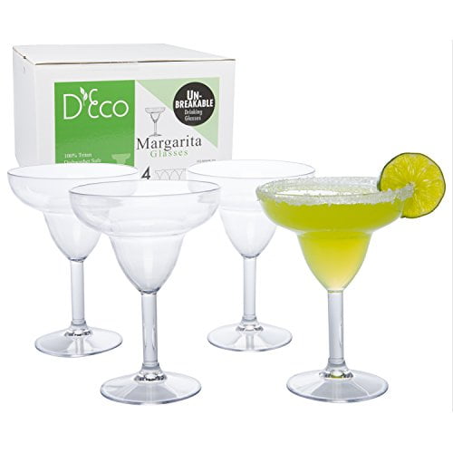 100% Tritan Dishwasher Safe Shatterproof Set of 4 Reusable Unbreakable Margarita Glasses