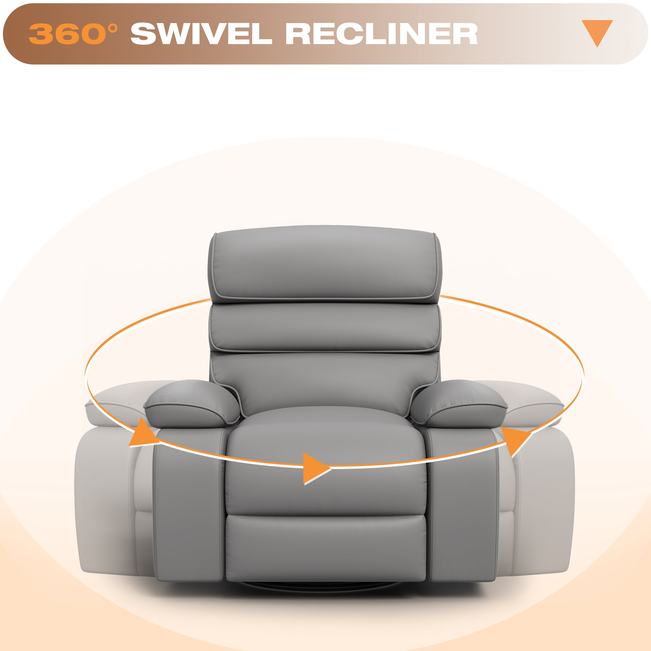 Techmilly Oversized Swivel Rocker  Recliner Chair with Heat and Massage, Adjustable Recline for Living Room,PU Leather (Light Grey 35" Seat Width)