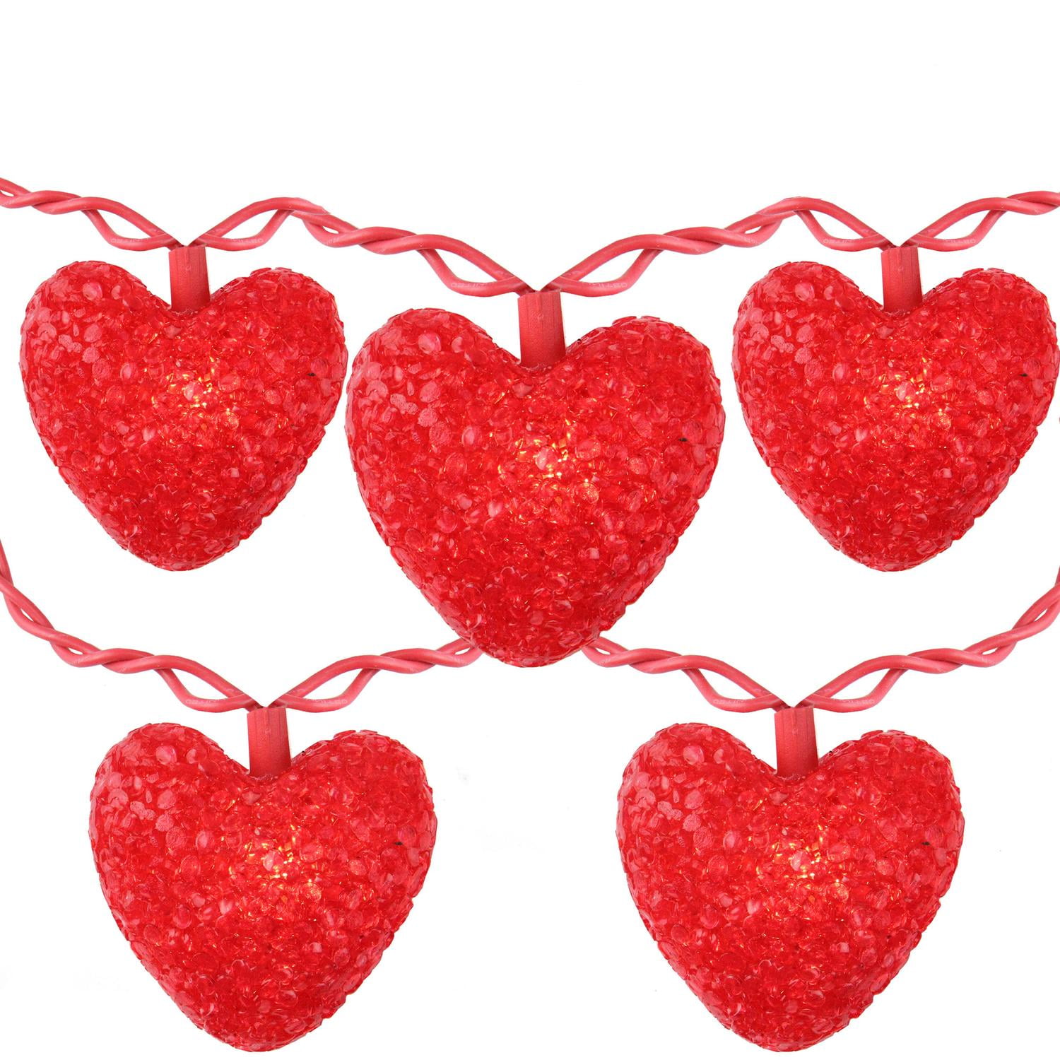 Set Of 10 Valentines Day Heart Holiday Lights Red Wire Walmart