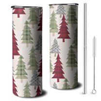 20oz Multicolor Christmas Tree Pattern Skinny Tumblers Stainless Steel Tumbler with Lid and Straw,Vacuum Insulated Double Wall Travel Tumbler Cups with Cleaning Brush for Coffee,Tea