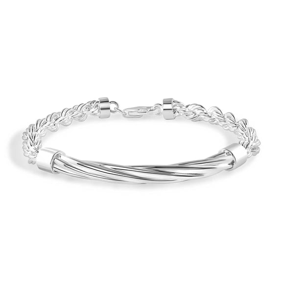 925 Sterling Silver High Polished Hollow Rope Twisted Round Bar 4mm Bracelet 7" Jewelry Female