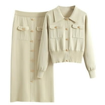 Kaemgyyd Women's 2 Piece Skirts Long Sleeve Button down Lapel Neck Cardigan and Elegant High Waist Midi Business Skirt Suit Set