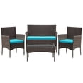 thumbnail image 7 of Vineego 4 4PCS Patio Furniture Set Outdoor Conversation Rattan Chairs with Cushion and Loveseat Glass Table for Garden Backyard Porch, Brown/ Blue, 7 of 7