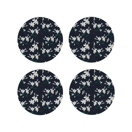 

Junzan Lilies Flowers Print Coasters for Drinks - Leather Coasters Set of 4 for Coffee Table for Housewarming/Kitchen/Bar/Decor-Round Shape